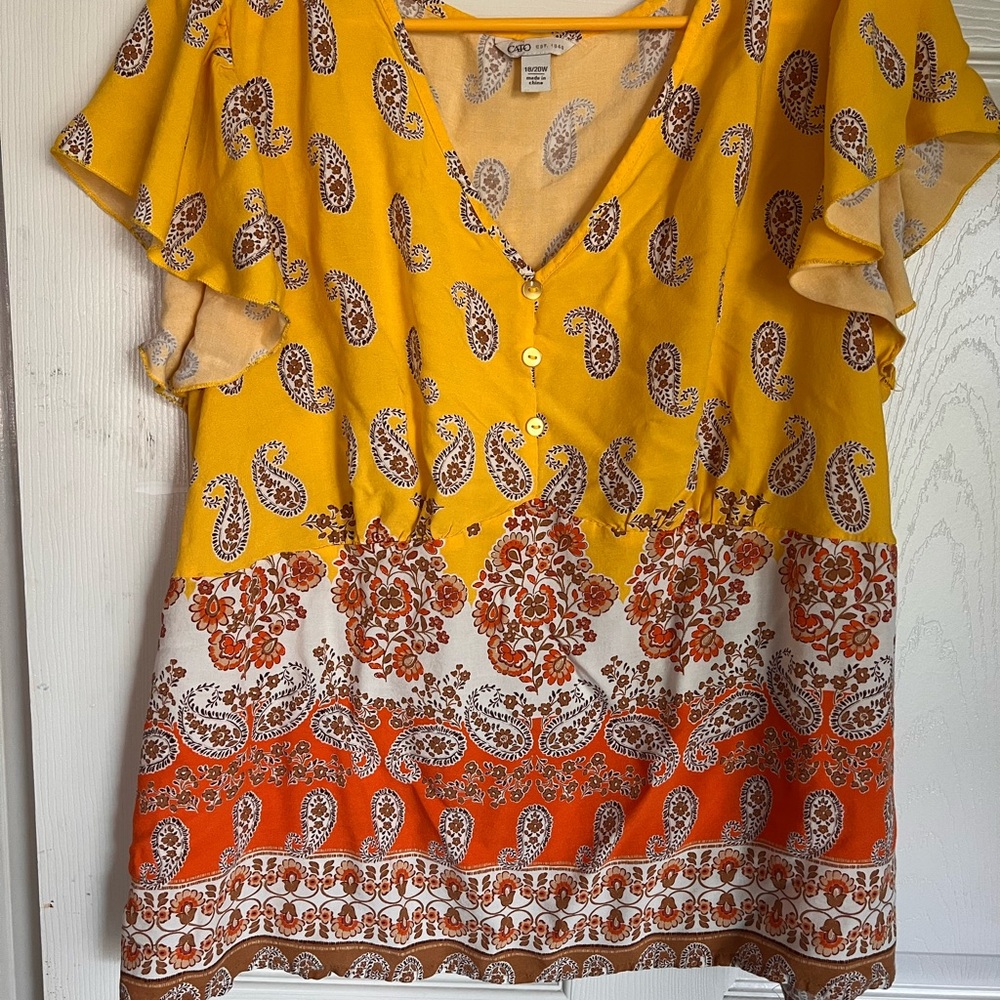 Cato Yellow and Orange Paisley‎ Blouse
